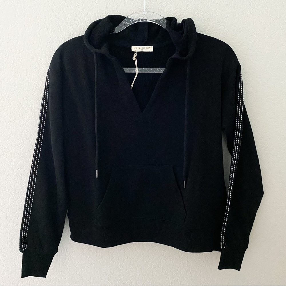 Lovestitch Black Hoodie Sweatshirt Contrast Stitch Sleeve S